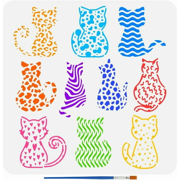 Plastic 1 pc PET Hollow Out Drawing Painting Stencils for DIY Scrapbook Photo Album Cat Shape 30x30cm