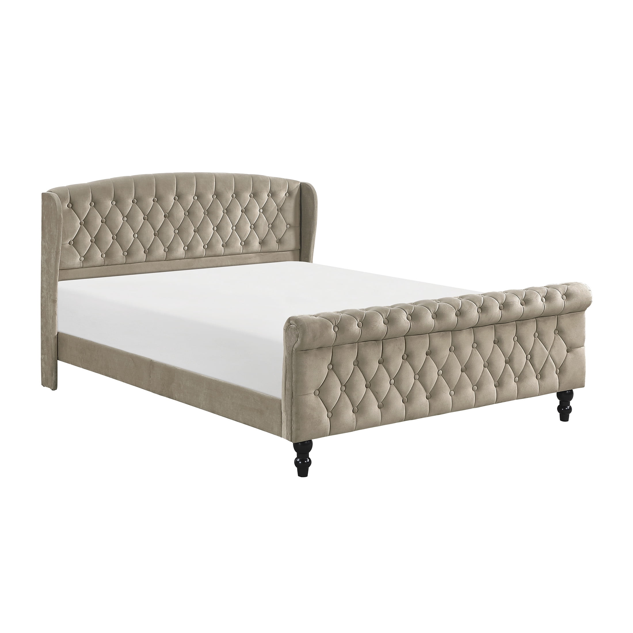 OakvillePark Tova 42"H Velvet Upholstered Platform Bed, Queen, Brown