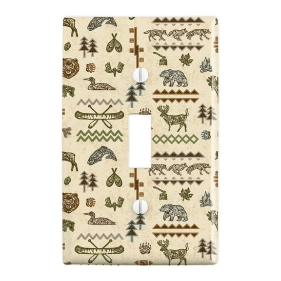 Lodge Tribal Bear Moose Canoe Fishing Plastic Wall Decor Toggle Light Switch Plate Cover
