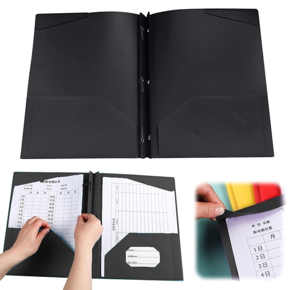 CSSJKYJ Black Poly 2 Pocket Folders with Prongs, Heavyweight, Letter Size Poly Folders, 1Pack, with a Retaining Slot on Each Side