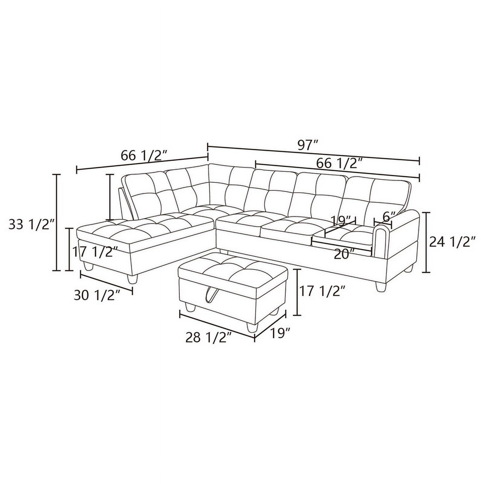 Irene Inevent 3 Pieces Linen Sofa Set, Modern Linen Sofa and Chaise Ottoman Couch Set for Living Room, Bedroom, Apartment, Office, Grey