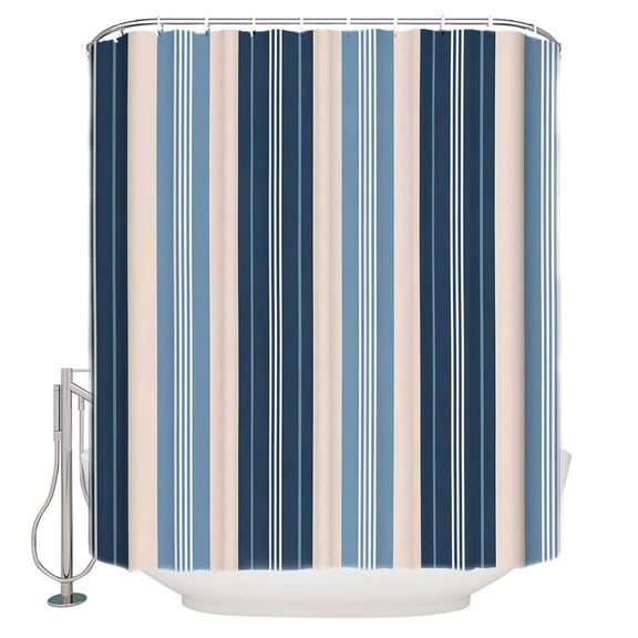 Blue Beige Striped Bathroom Shower Curtains with 12 Hooks Polyester Waterproof Shower Curtain for Stalls and Bathtubs Modern Stripes Art Farmhouse Decorative Bathroom Privacy Curtain 72x84 Inches