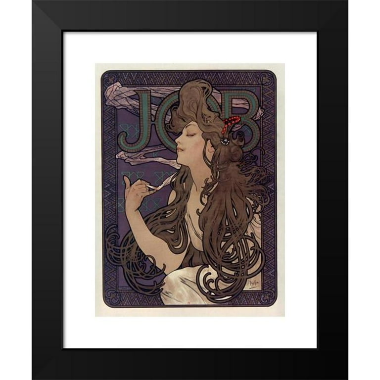 Alphonse Mucha 15x18 Black Modern Framed Museum Art Print Titled -  Advertising for Job Cigarettes. (1896)