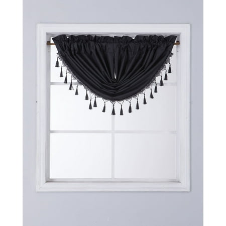 RS8 1-Piece BLACK Swag Waterfall Insulated Foam Lined Blackout Rod Pocket Window Valance 48"Wx 38"L