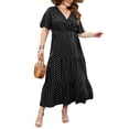 thumbnail image 3 of MAWCLOS Robe Longue pour Femme à Manches Courtes, Robe d'Été, Grande Taille, Maxi, Décontractée, Vacances, Col en V, Noir, TG, 3 of 6