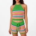 thumbnail image 2 of Two Piece Set for Women Summer Crochet Knit Vacation Beach Outfits Crop Top Shorts Matching Sets, 2 of 4
