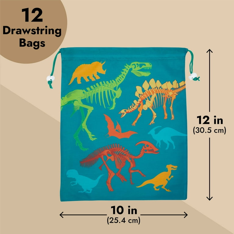 Blue Panda 12 Pack Drawstring Dinosaur Goodie Bags for Kids Birthday Themed  Party Favors (12 x 10 In)