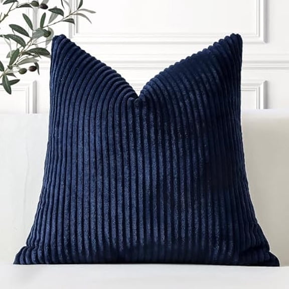 Eryueer Cozy Striped Corduroy Cushion Cover 50x50cm Super Soft Decorative Square Throw Pillow Covers Case for Sofa Couch Bedroom Car Decor 20 x 20 Inches, Navy Blue