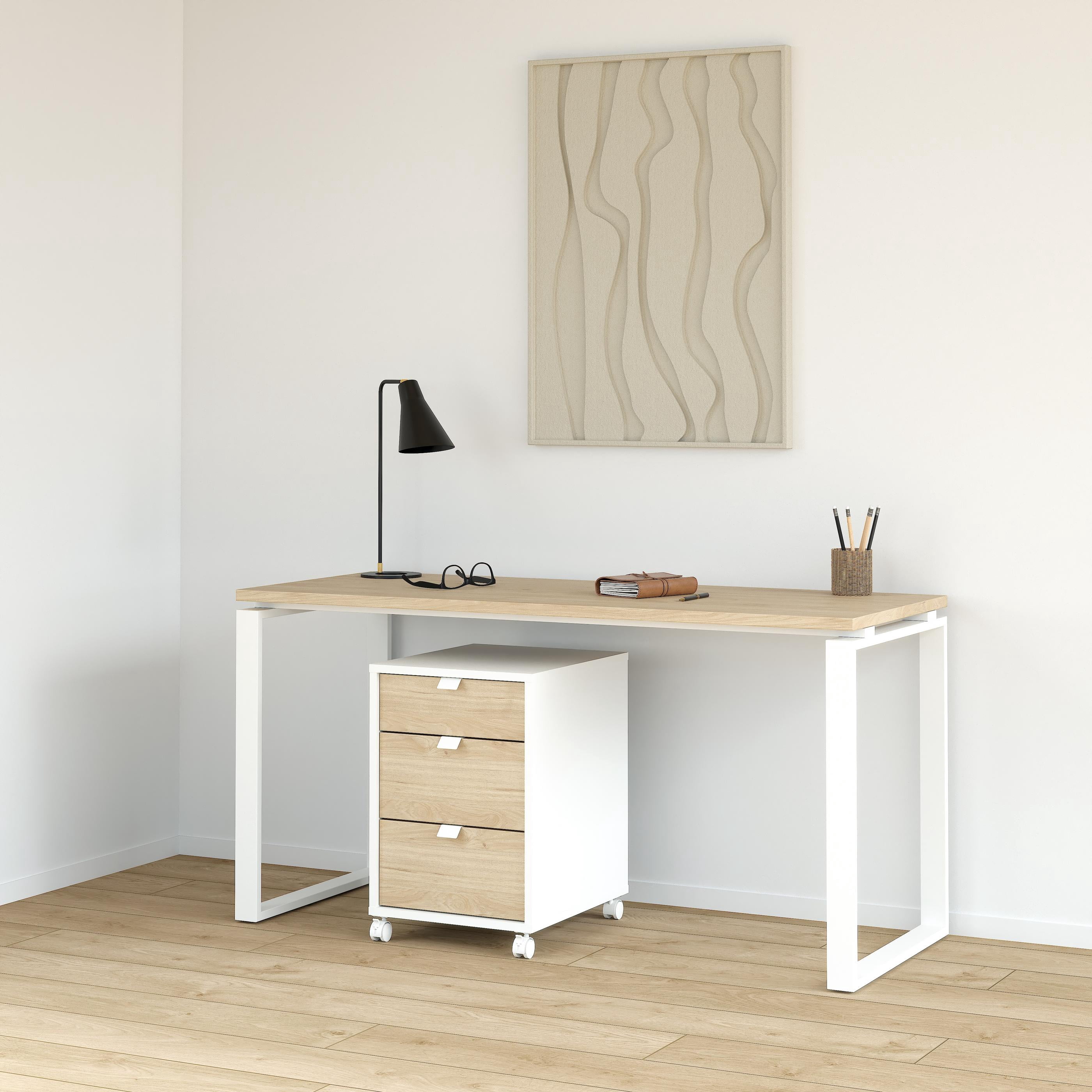 Tvilum Sign 2-Piece Home Office Set with Desk and Mobile Storage, Jackson Hickory and White