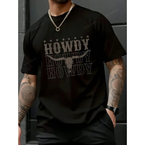 Retro Howdy Cow Bull Skull Cowboy Cowgirl Western Country T-Shir - 100% Cotton Summer Tops Graphic Tees, Graphic T Shirts For Men, Jamaica Nana Shirt Ropa De Hombre
