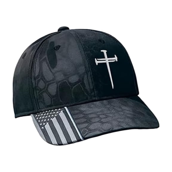 Adjustable Jesus Three Nails Cross Hat Religious Christian American Flag Cap