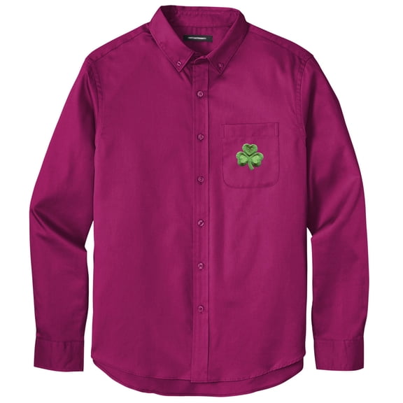Men's IRISH SHAMROCK PATCH Twill Shirt with Pocket, Large Wild Berry