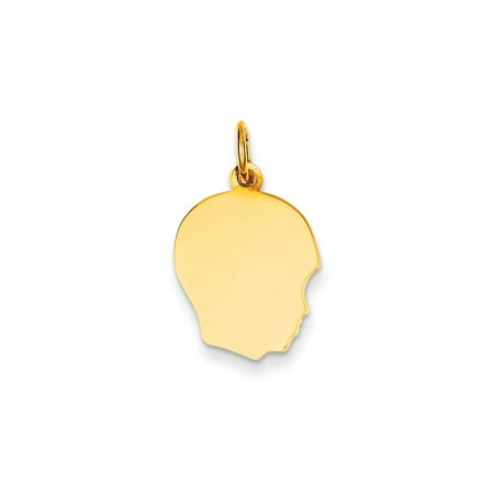 - 14K Yellow Gold Plain Medium .011 Gauge Facing Right Engravable Boy Head Charm (21mm x 13mm)