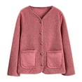 thumbnail image 2 of BiZtdJrK Womens Oversized Teddy Fleece Jackets Casual Button Open Front Cardigans Coat Solid Color Long Sleeve Jacket with Pockets Lighten Sales of the Day Pink 3XL, 2 of 9