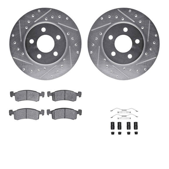 Dynamic Friction Company Front Brake Rotors-Drilled and Slotted-Silver with 5000 Advanced Brake Pads includes Hardware 7512-40141