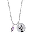 thumbnail image 1 of Delight Jewelry Silvertone Mini Purple Running Shoe Silvertone Script Initial Disc - Y - Charm Necklace, 20"+3", 1 of 4