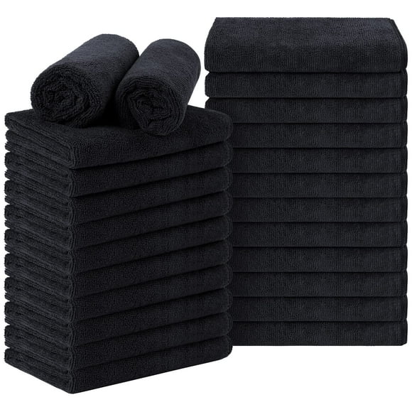 Orighty Black Salon Towel, Pack of 24(Not Bleach Proof, 16 x 27 Inches) Super Soft and Absorbent Microfiber Hair Salon Towels for Salons, Hand, Gym, Bath, Spa and Home Hair Care