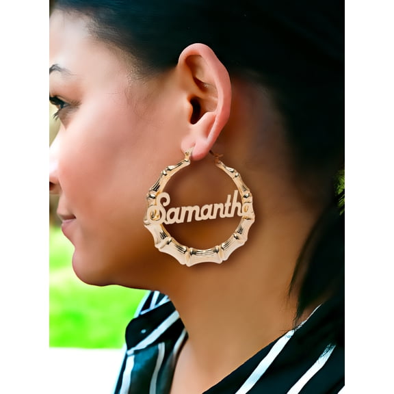 Personalized 3-inch Bamboo Name Earrings