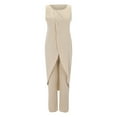 thumbnail image 4 of CILENON Clearance Outfits for Women Casual Sleeveless Long Vest Robe 2-Piece Sets Tracksuit Front Split Gown Blouse High Waist Wide Leg Pants Set (Beige,XXXL), 4 of 6
