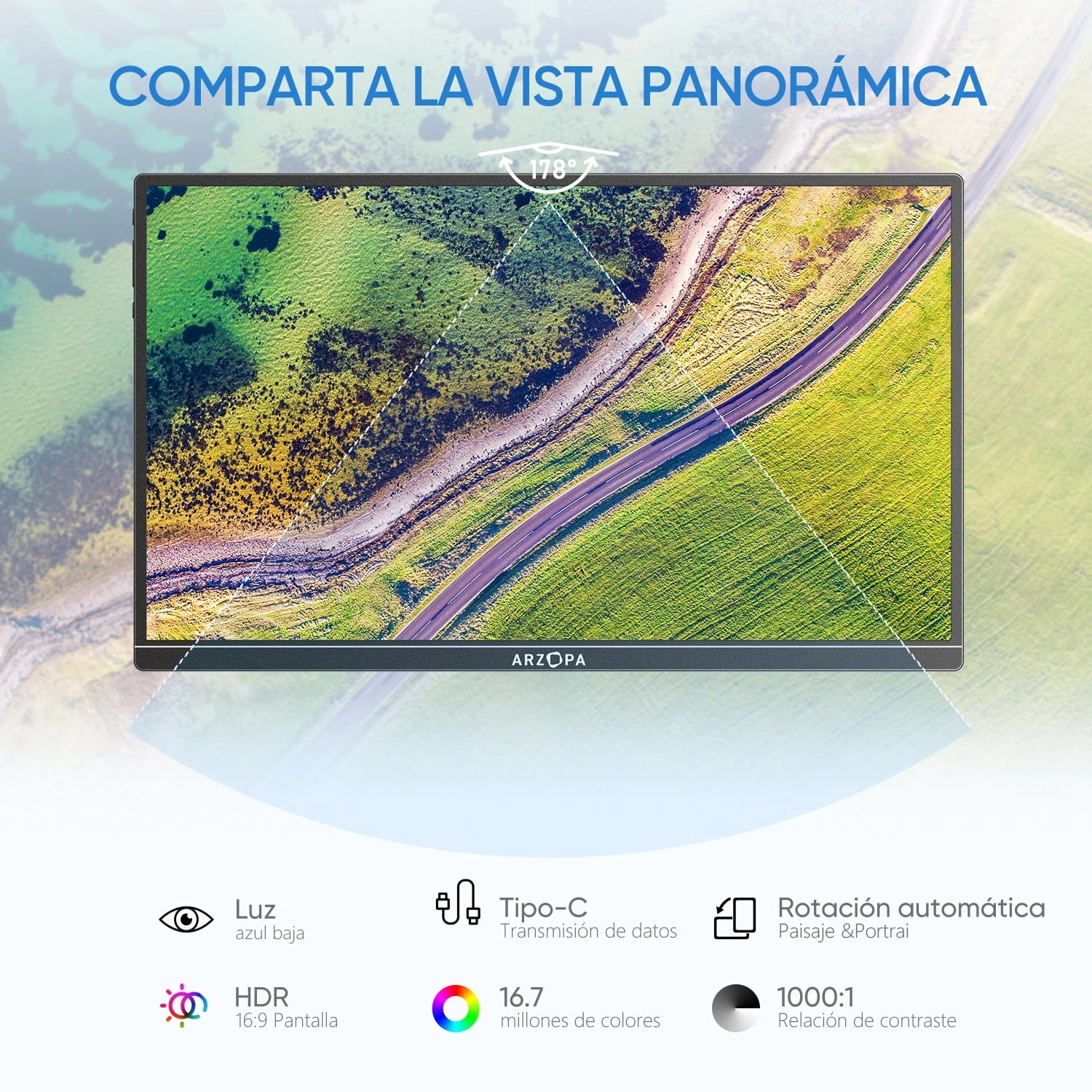 ARZOPA 14 inch 1080P FHD IPS Portable Monitor with USB C HDMI External Second Screen for Mac/Laptop/PC/Switch/PS/Xbox A1S
