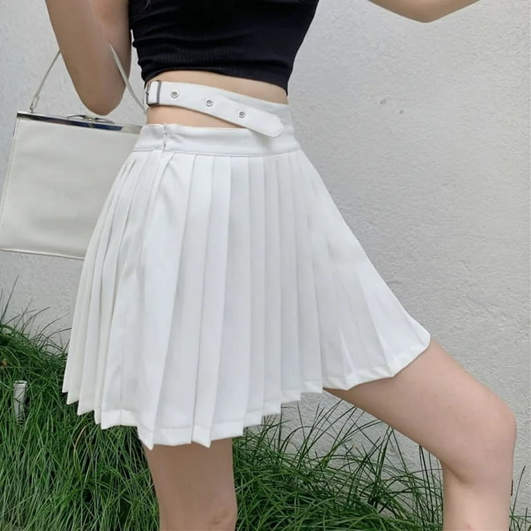 PIKADINGNIS Black White Pleated Skirt for Women Y2k Goth PIKADINGNIS Black White Pleated Skirt for Women Y2k Goth