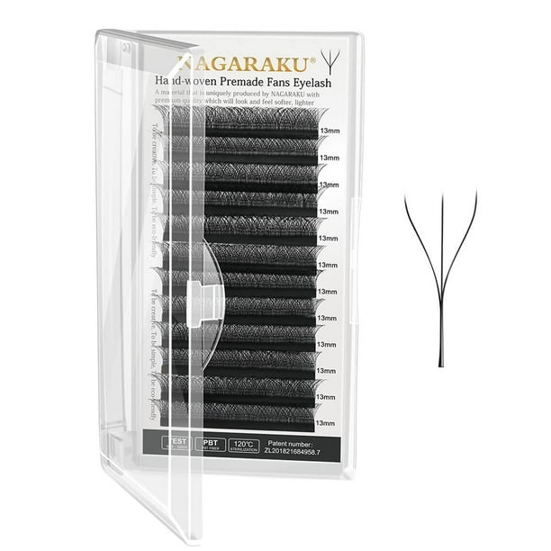 Extensión de pestañas NAGARAKU 3D en forma de W, volumen 0.07 mm, rizo en D