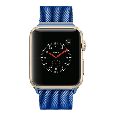 Apple Watch Series 3, 38MM, GPS, Gold Aluminum Case, Blue Milanese Loop (Non-Retail Packaging)