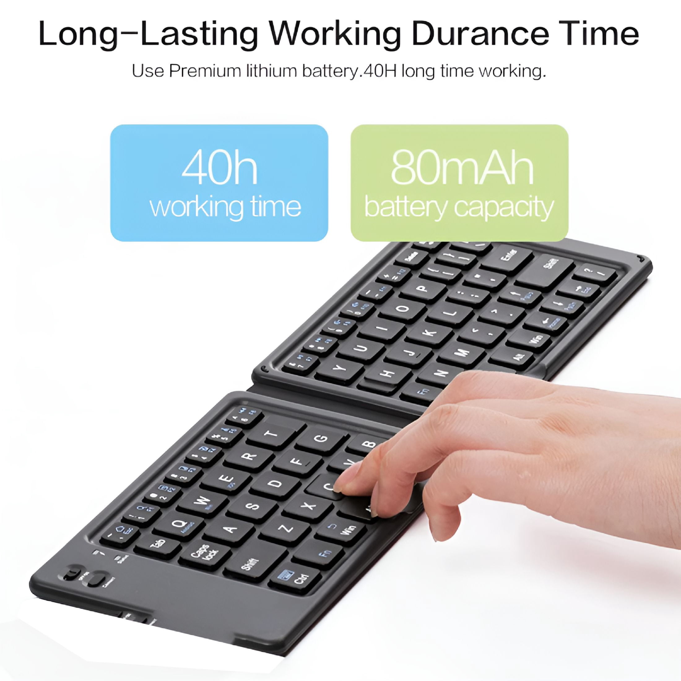 GJX Foldable Bluetooth Keyboard - Portable Wireless Rechargeable Ultra-thin Quiet Keyboard with Compact Folding Design and Built-in Battery,Universal for Tablets,Smartphones,Laptops