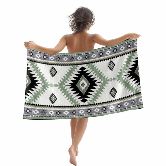 Beach Towel Sage Green Bohemian Bath Pool Towels Aztec Boho Tribal Absorbent Beach Towel Soft Large Quick Dry Lightweight Camping Travel Sports Yoga Gym Swim Towels for Adult 35x70 Inch