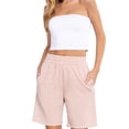 thumbnail image 1 of Fashionmille Women's Bermuda Sweat Mid Long Length With Elastic Waist Shorts, 1 of 4