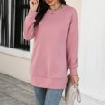thumbnail image 4 of IROINNID Polyester Long Sleeve T Shirt for Women Comfy Autumn And Winter New Round Neck Pocket Sweater Tops,Pink, 4 of 7