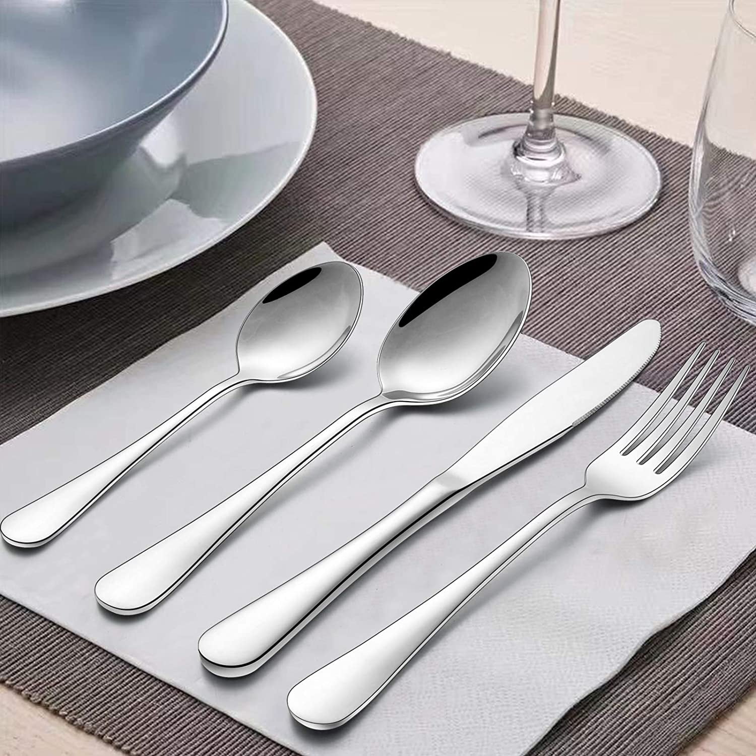 Hammered Silverware Set, E-far 40-Piece Stainless Steel Square Flatware Set For 8, Metal Tableware Cutlery Set Includes Di