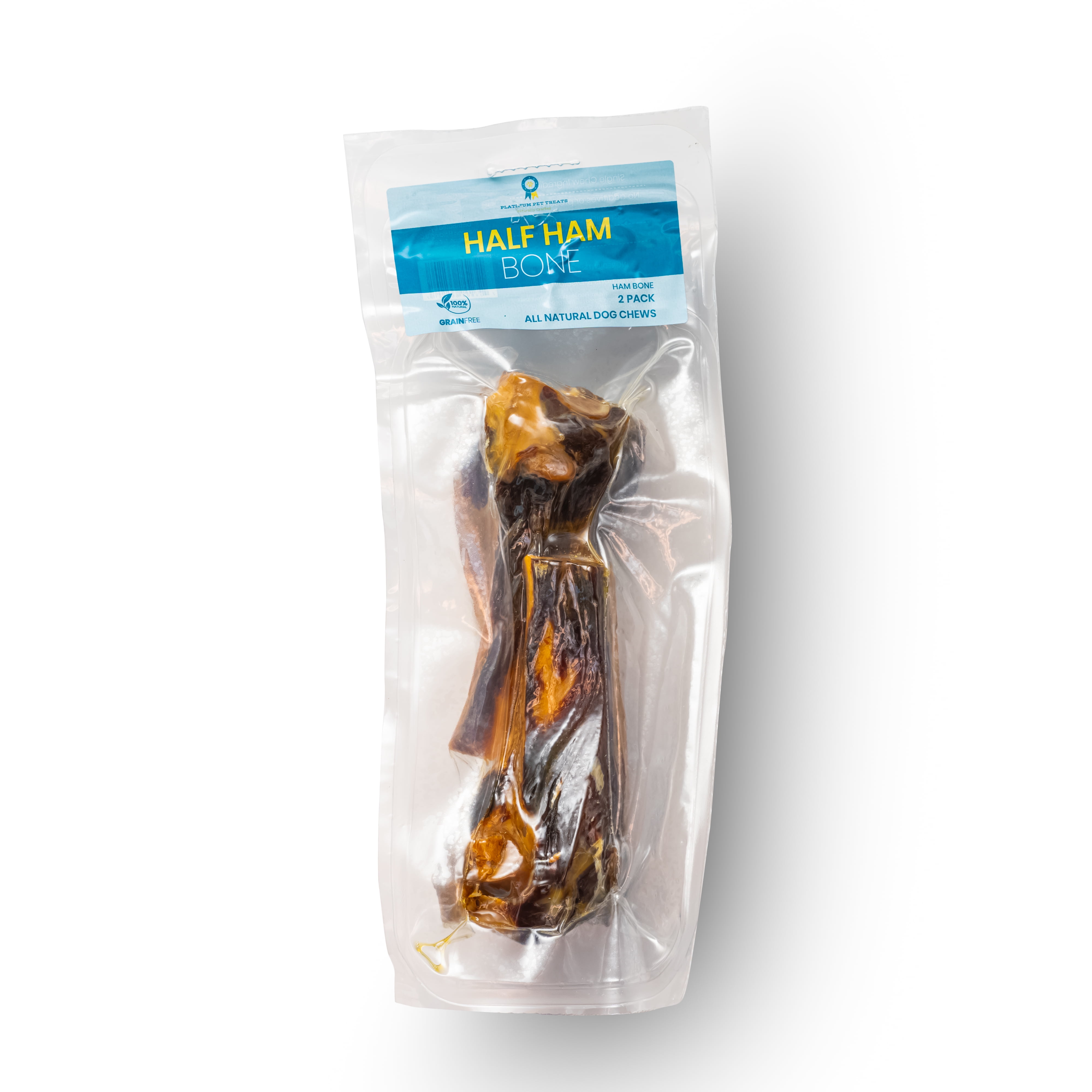 Platinum Pet Treats, Spanish,Human Grade Prosciutto, Hand Wrapped, Half Ham Bone with Jamon, All Natural Dog C Half Serrano Ham Bone 100% Natural Dog Chew Treat for All Breeds, Made in Europe (1 Pack)
