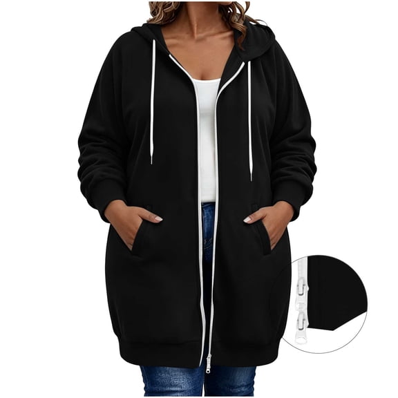 Enjoytime Oversized Hoodies for Women Long Sleeve Solid Zip Up Sweatshirt Fall Fashion Loose Long Hoodie Jackets