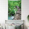 thumbnail image 4 of Forest Tapestry, Path and the Waterfall Board in Croatia Cascade Garden Lake Fence Peaceful View, Wall Hanging for Bedroom Living Room Dorm Decor, 40W X 60L Inches, Brown Green, by Ambesonne, 4 of 5