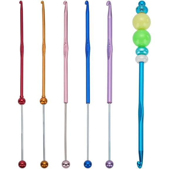 6 Pcs Stainless Steel Beadable Crochet Hooks with Aluminum Handle 3/4/5/6/7/8mm Wide 6 Colors Stainless Steel Beadable Knitting Needles