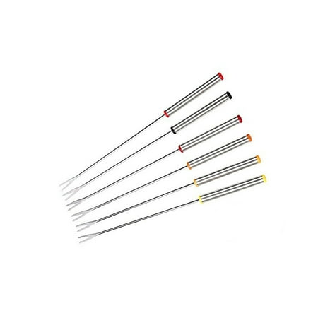 

6pcs 24cm Stainless Steel Fondue Forks Cheese Fondue Forks with Heat Resistant Handle for Chocolate Fountain Cheese Fondue Roast Marshmallows