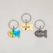 Personalized Stainless Steel Cat Id Tag - Custom Pet ID Tags Small Cat Tag - Cat Collar Tag Fish Shape Gift for Cat Lover [Iridescent, Only Front Engraving]