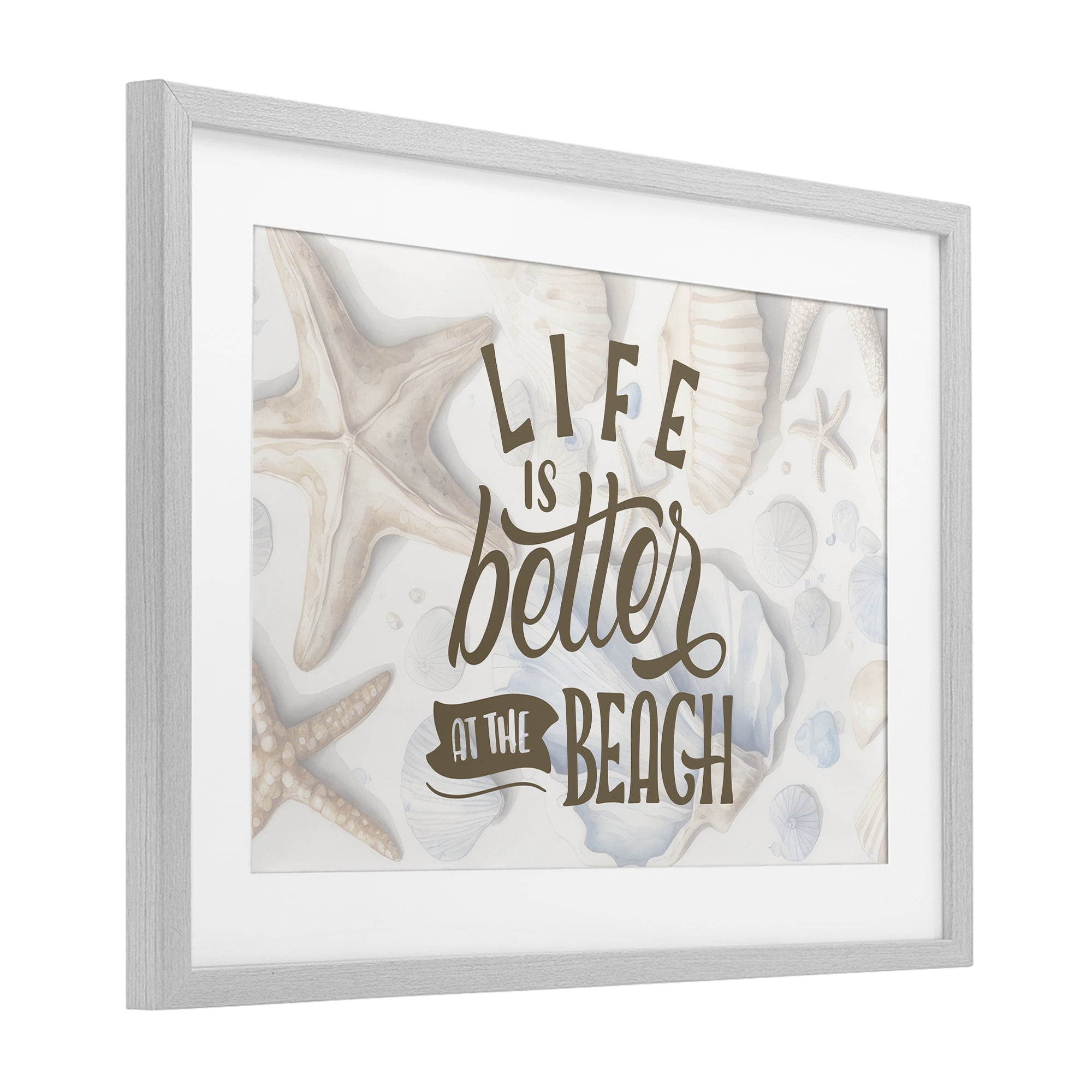 Stupell Industries Better At Beach Seashells Gray Framed Print Under Glass, design by Kim Allen