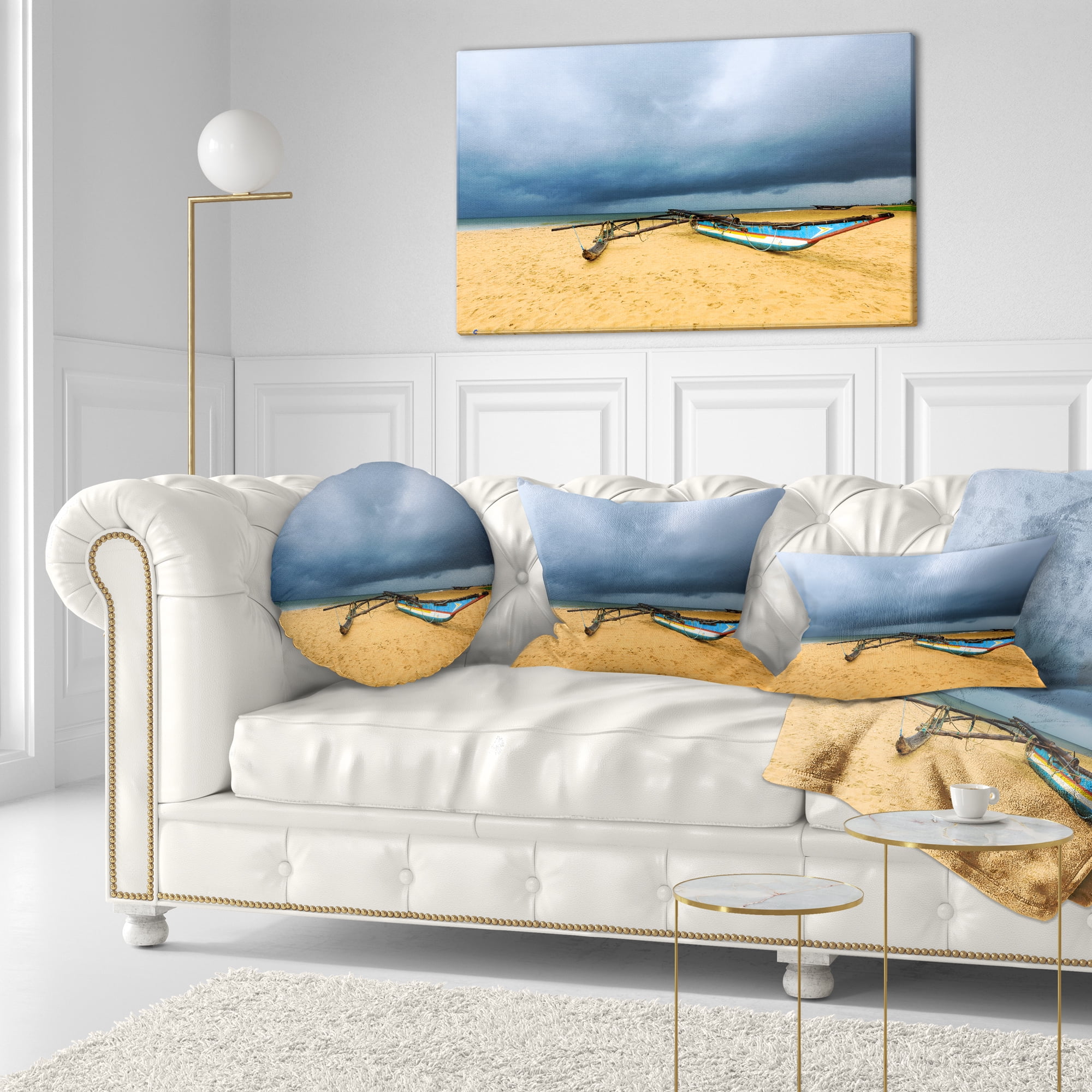 Designart Beach with Dark Clouds above Ocean - Seashore Throw Pillow - 12x20
