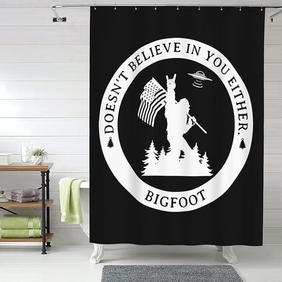 Bigfoot Shower Curtain for Bathroom America Flag Shower Curtain Quick-Drying UFO Alien and Bigfoot Moon Bath Curtain for Bathroom