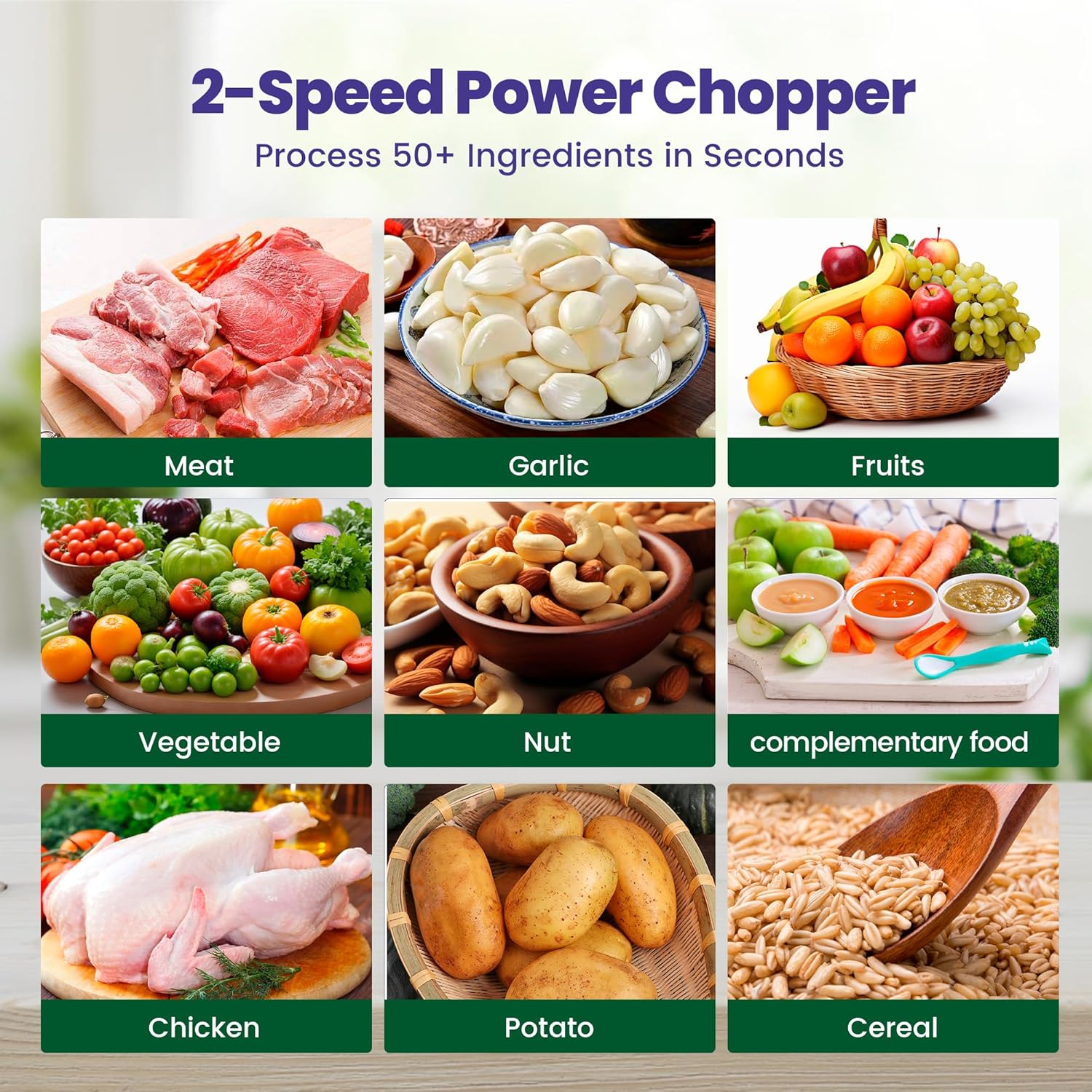 800W Electric Food Processor with LED Timer, 2X12-Cup Bowls & 6 Blades for Meat Grinding and Vegetable Chopping