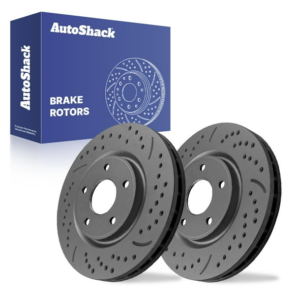 AutoShack Front Brake Rotors for Dodge, Grand Caravan 2012-2020 Journey 2012-2020, FWD AWD L4 2.4L V6 3.6L - Coated Drilled & Slotted - Black Matte Finish - BlackShield - 13" (330.2 mm), 5-Lug