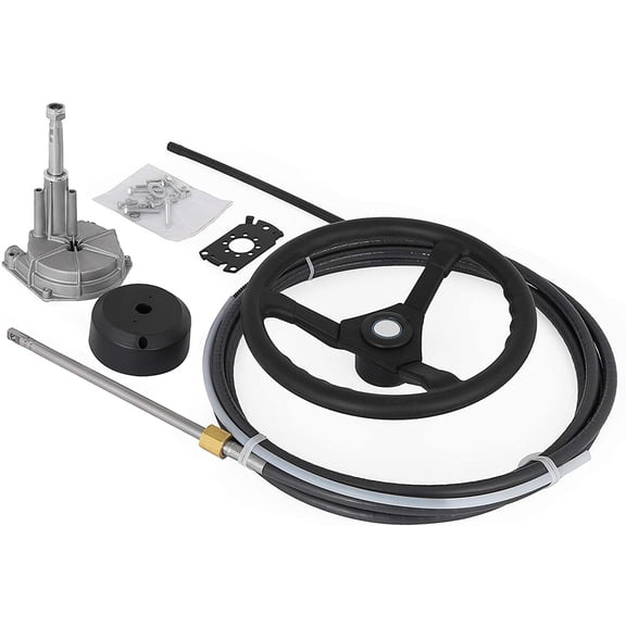 12 Feet Outboard Steering Cable Mechanical Rotary Steering Kit with 13 Inch Wheel for Boat Steering System