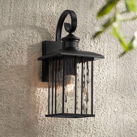 John Timberland Deaver 15 1/2" High Farmhouse Rustic Outdoor Wall Light Fixture Mount Porch House Motion Sensor Matte Black
