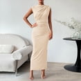 thumbnail image 2 of kamemir Women's Ruched Bodycon Dress Summer Casual Sleeveless Back Slit Elegant Club Evening Party Maxi Dresses(Beige,L), 2 of 6