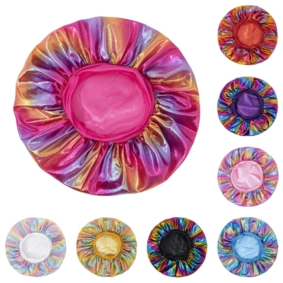 Krdevn Kids Shower Cap Elastic Full Hair Wrap Waterproof Shiny Metallic Pattern Bath Cap Fashion Reusable Hair Cover for Daily Use