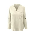 thumbnail image 5 of Holzkary Women's Waffle Knit Tops 2025 Long Sleeve V Neck Shirts Business Casual Blouses Basic Shirts Womens Notched Women's Spring Full Print Notched Neck 3/4 Sleeve Blouse Work Shirt Beige L, 5 of 6