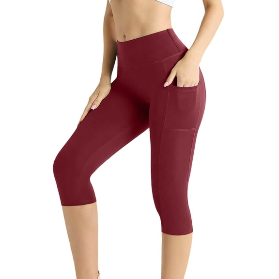 hoksml Women's High Waist Capri Leggings, Casual Workout Yoga Pants with Pockets for Summer