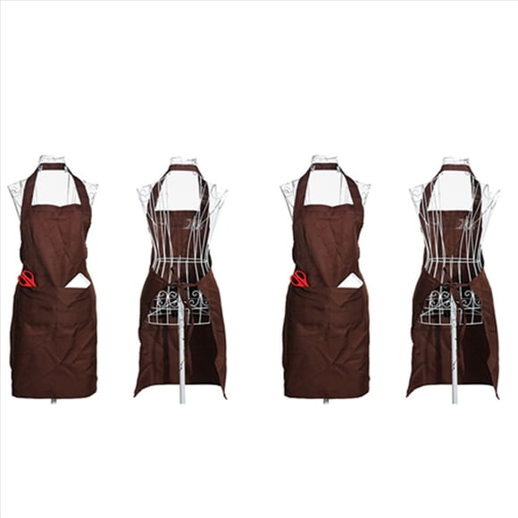 4X Plain Apron Front Pocket for Butchers Kitchen Cooking Craft Baking Waiter - Brown,4 x Plain Apron (only),Coffee
